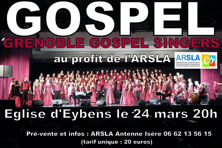 Affiche concert Gospel Eybens - 24 mars 20h au profit de l'ARSLA